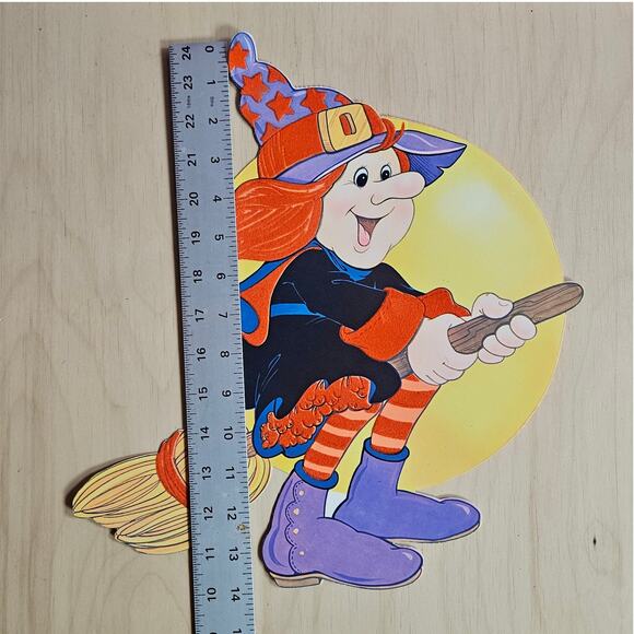 5 pc VTG Flocked Halloween Paper Decor Pumpkin Black Cat Witch Jack-o-loantern - Picture 5 of 7